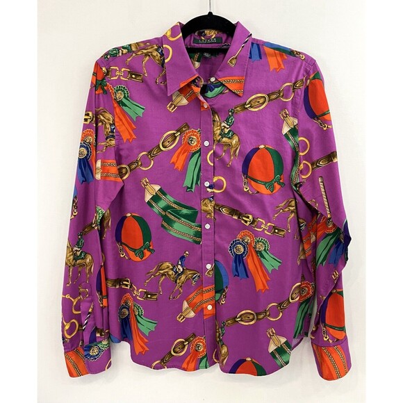 Lauren Ralph Lauren Tops - RALPH LAUREN Womens SHIRT Top Purple Equestrian Polo Horse Chain L
